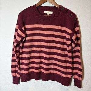 LOFT Women’s Sweater in Burgundy and Pink Stripes XS